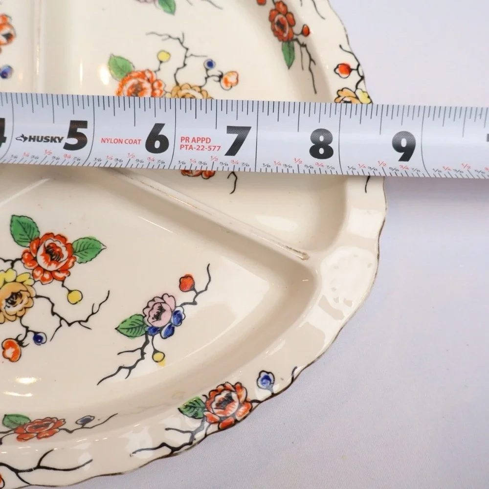 VTG Colorful Floral Divided Serving / Candy Dish Made in Japan